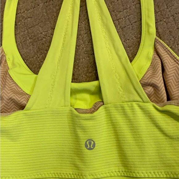 211 LULULEMON *SCOOP ME UP* YELLOW SPORT BRA TANK TOP gym yoga X BACK - Picture 3 of 4